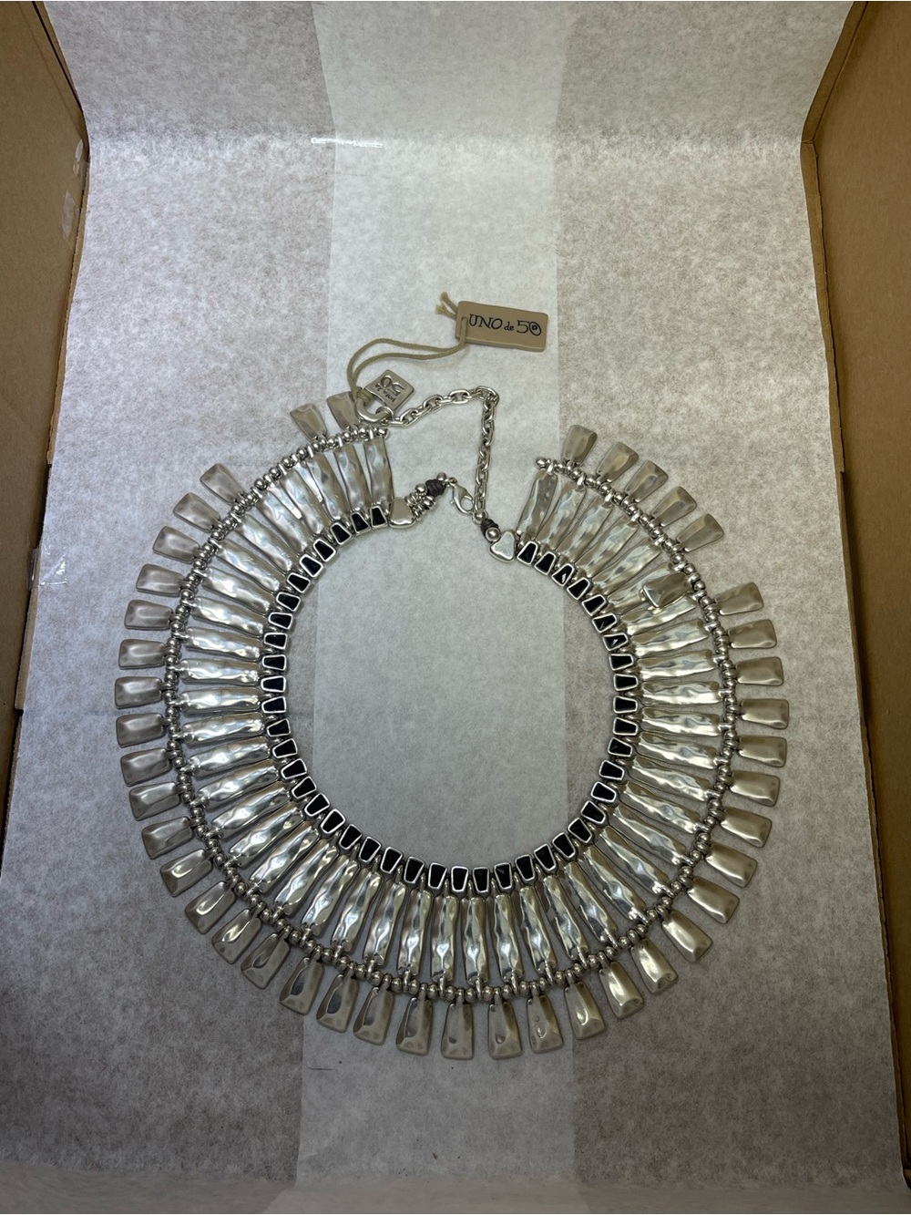 UNOde50 "Night Fever" Statement Necklace Silver Plated Limited Edition NWT